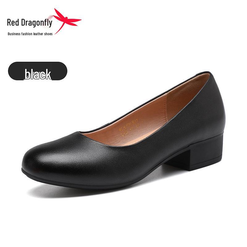 Red Dragonfly Women s Mid-Heel Chunky Leather Flats - Summer Casual 36
