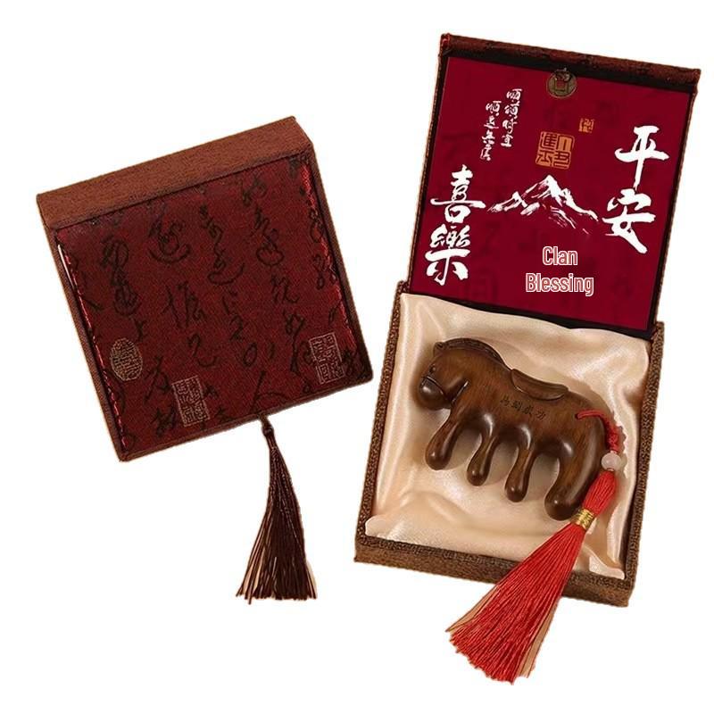 2026 Year of the Horse Sandalwood Health Comb Gift Box - Meridian Massage Comb Set Horse Comb Gift Box