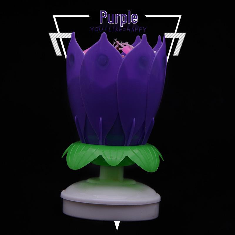 Dual-Layer Rotating Lotus Birthday Music Candle for Cakes