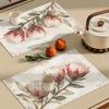4pcs Elegant Golden Protex Floral Print Placemats, 12x18 Inches - Washable Linen Rectangular Design, Ideal for Kitchen, Dining Room, Holiday Parties,