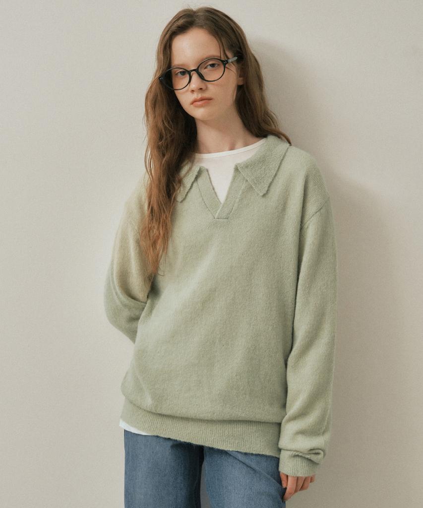 Wednesday Oasis For Woman W/Ash Open Collar Wool Knit_Mint(Wc25-Kn82)