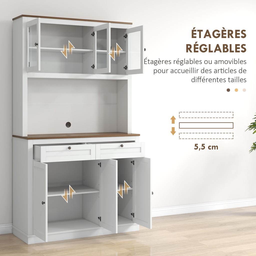Credenza da cucina alta, mobile da cucina, 6 ante, 2 cassetti, piano di lavoro, ripiani regolabili, 100x40x180cm, bianco