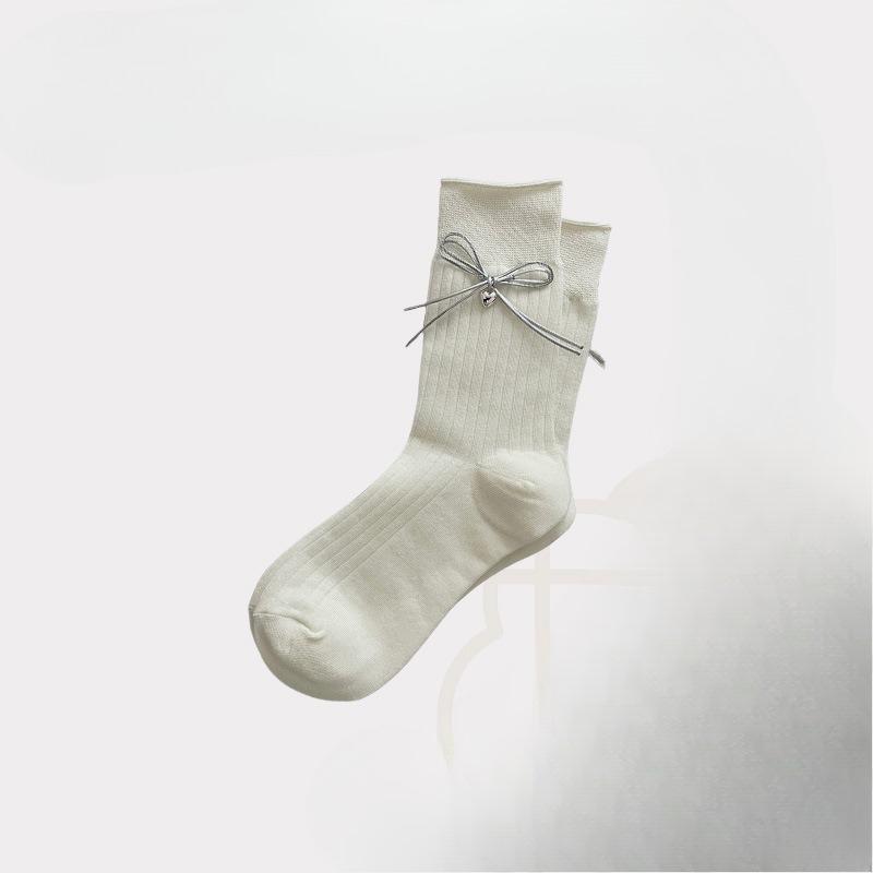 

Heart-shaped Pendant, Bow Sock, Female Lolita, Cute Grey Pile Sock 1 pair молочный белый