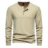 Spring Autumn Waffle Henley T-Shirt Men Basic Breathable Men's Long Sleeve Tops Tees Casual Solid Color Button T Shirts