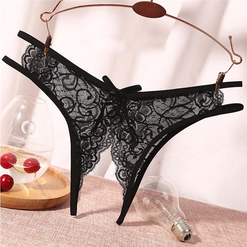 WAKEWAY Sexy Women Open File Lace G String Thongs Low Waist Seamless Female Underpants Comfortable Ladies Fun Underwear
