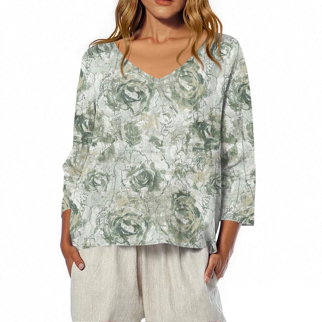 3/4 Length Sleeve Womens Tops Summer Trendy  V-Neck Blouses Dressy Casual  T-Shirt Summer Outfits Beach Vacation