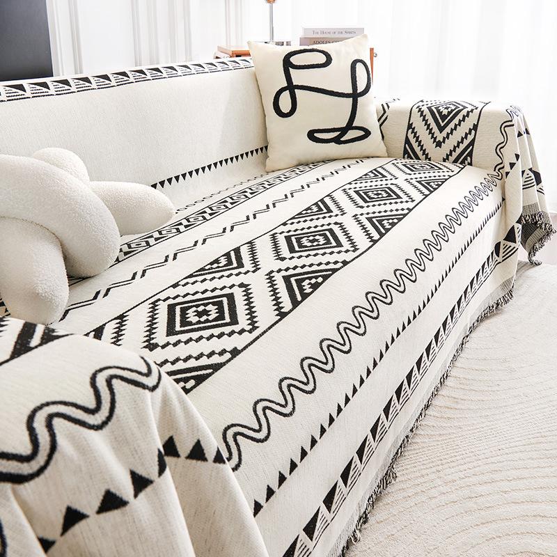 Household Geometry Sofa Cover Chenille Jacquard Sofa Towel Fabric Art Non-slip Couch Towel All-inclusive Sofa Cover Dust Cloth