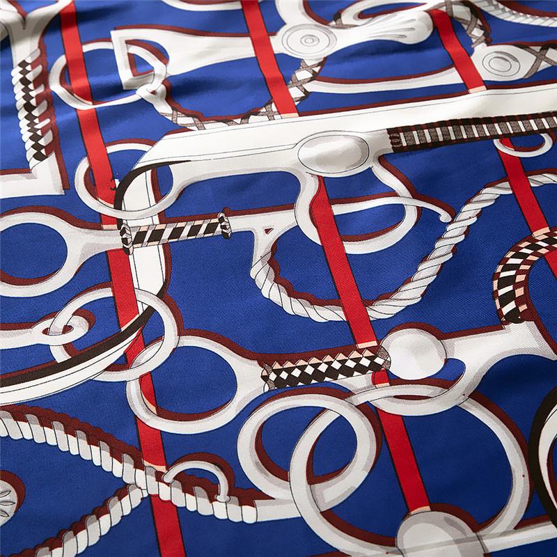 POBING 100% Twill Silk Scarf Women Saddle Melt Print Square Scarves Large Bandana Hijab Female Head Scarf Silk Foulards 130CM