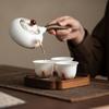 Suet jade porcelain high white porcelain seawater river cliff side handle pot office household teapot tea ceremony tea set kung fu tea set