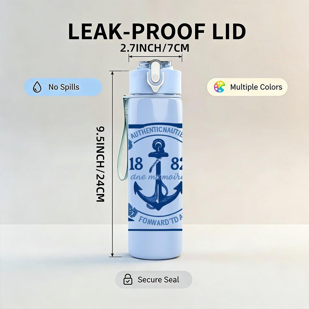 1PC Navy Anchor 1982 Badge Art 750ml Color Plastic Sports Water Bottle Leakproof Flip Straw Lid Suitable for Sports Office Home Use