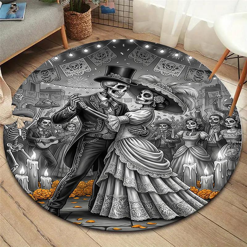 Sketch Truck Whale Poseidon Skeleton Round Area Rug,Carpet Rug for Living Room Bedroom Sofa Playroom Decor,Non-slip Floor Mat