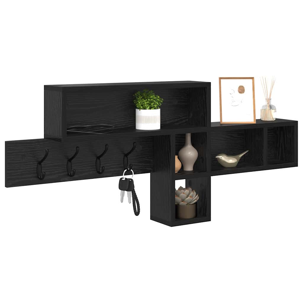 Wall Mounted Nightstand with Shelf Black Oak Effect
