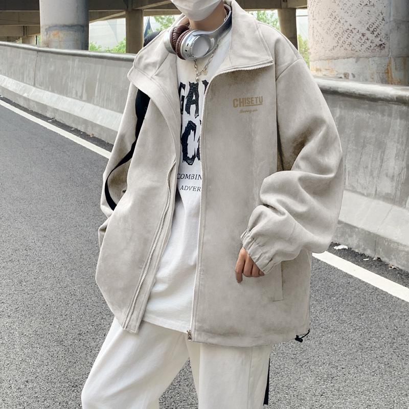 Men's Suede Fleece Retro Windbreaker: Spring/Autumn, Black, Wear-Resistant, Trendy Rogue Brand Jacket