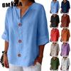 Women's Fashion Casual Solid Color Print 3/4 Sleeve V Neck Blouses & Shirts