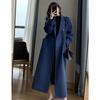 Winter Trenchcoat voor Dames Elegante Mode Koreaanse Casual Woljas Donkerblauw Vetersluiting Lange Jas Zwarte Damesjas met Riem
