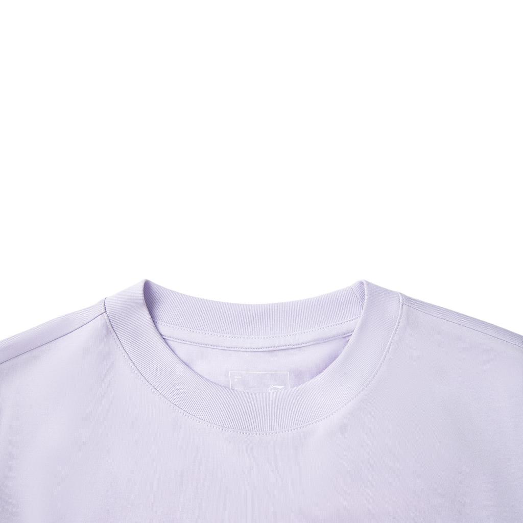Li Ning Sports Trend Series Simple Casual Solid Color Round Neck Pullover Short Sleeve T-Shirt Women T-Shirts Purple AHSV186-6