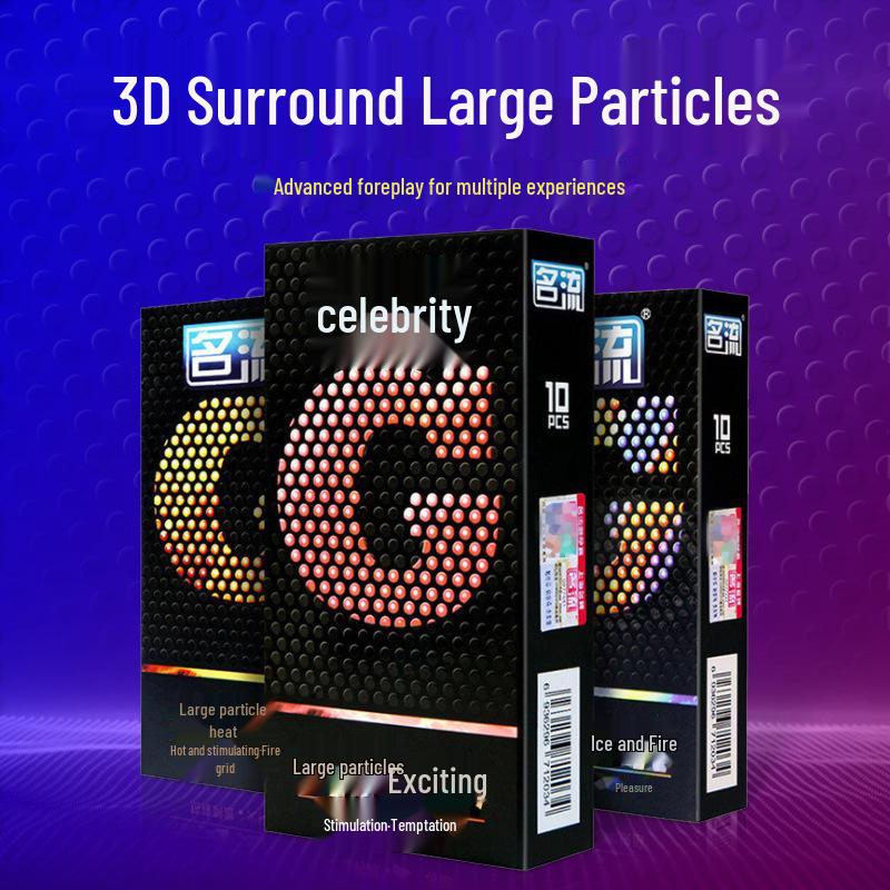 Celebrity Ultra-Thin G-Spot Condoms, Ice & Fire Combo, Small Size, Large Particles, Black