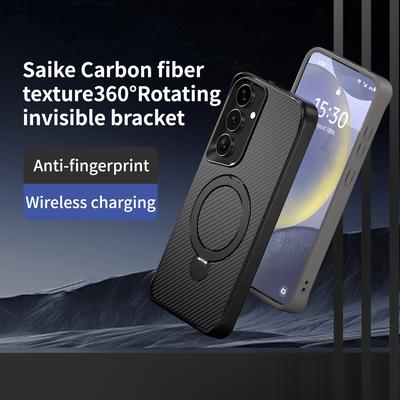 For Samsung Galaxy S25/S24 Phone Case with Magnetic Kickstand TPU + PC Carbon Fiber Back Cover