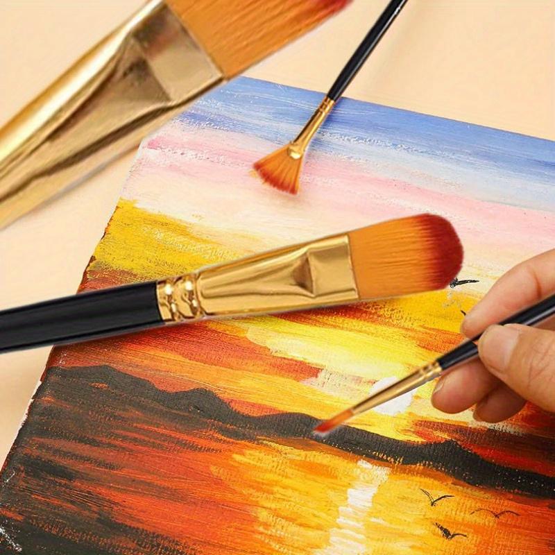 15Pcs Oil Paint Brushes Set Various Size Nylon Hair Wood Grip DIY Colored Drawing Watercolor Acrylic Art Supplies