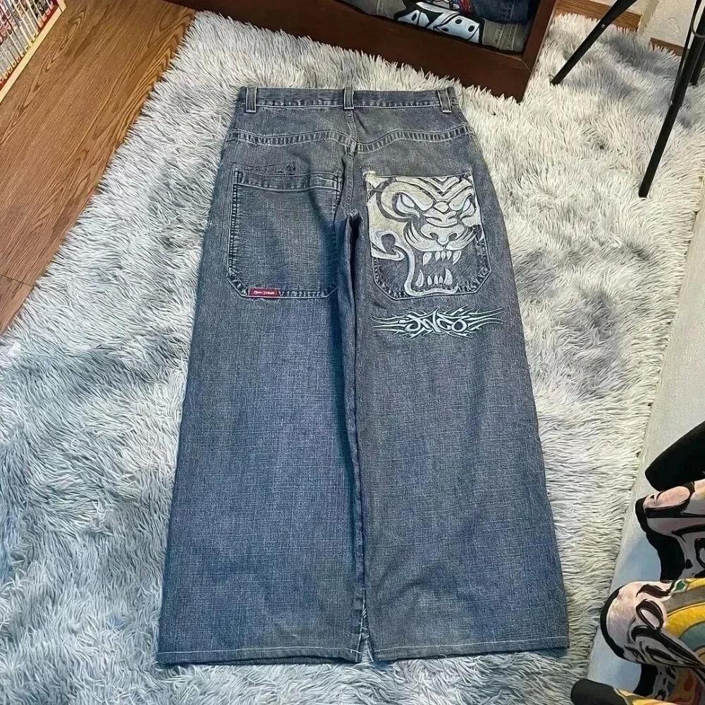 RogueWave Y2K Jeans Goth Printed Graphic Baggy Jeans Fashion Hip Hop Streetwear Harajuku Casual Wide Leg Jeans
