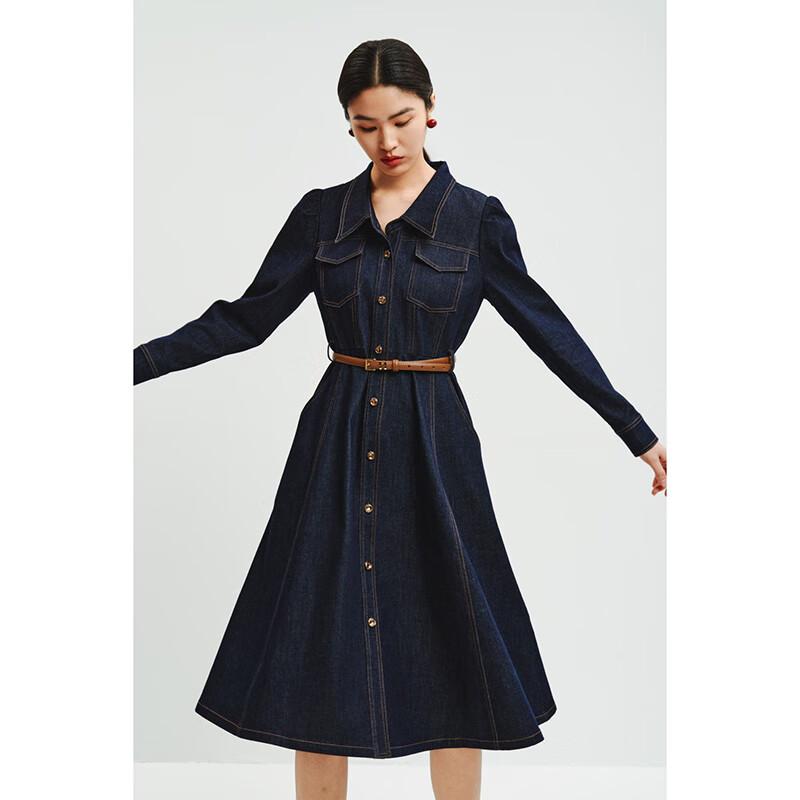 Women's A-line Denim Long Sleeve Mini Dress