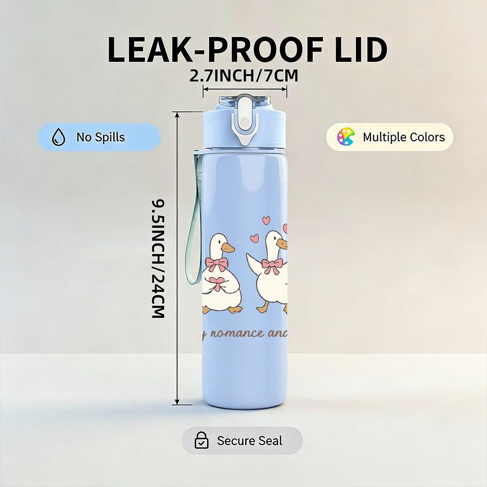 1PC Duck Family Floral Print 750ml Color Plastic Sports Water Bottle Leakproof Flip Straw Lid Suitable for Sports Office Home Use