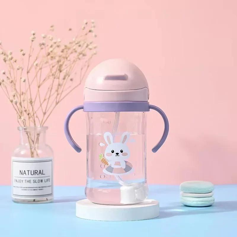 350ml Baby Bottles Drinking Cup Feeding Bottle with Straw Gravity Ball Wide-Caliber Kids Drinking Milk Water Dual-Use Bottle Hot