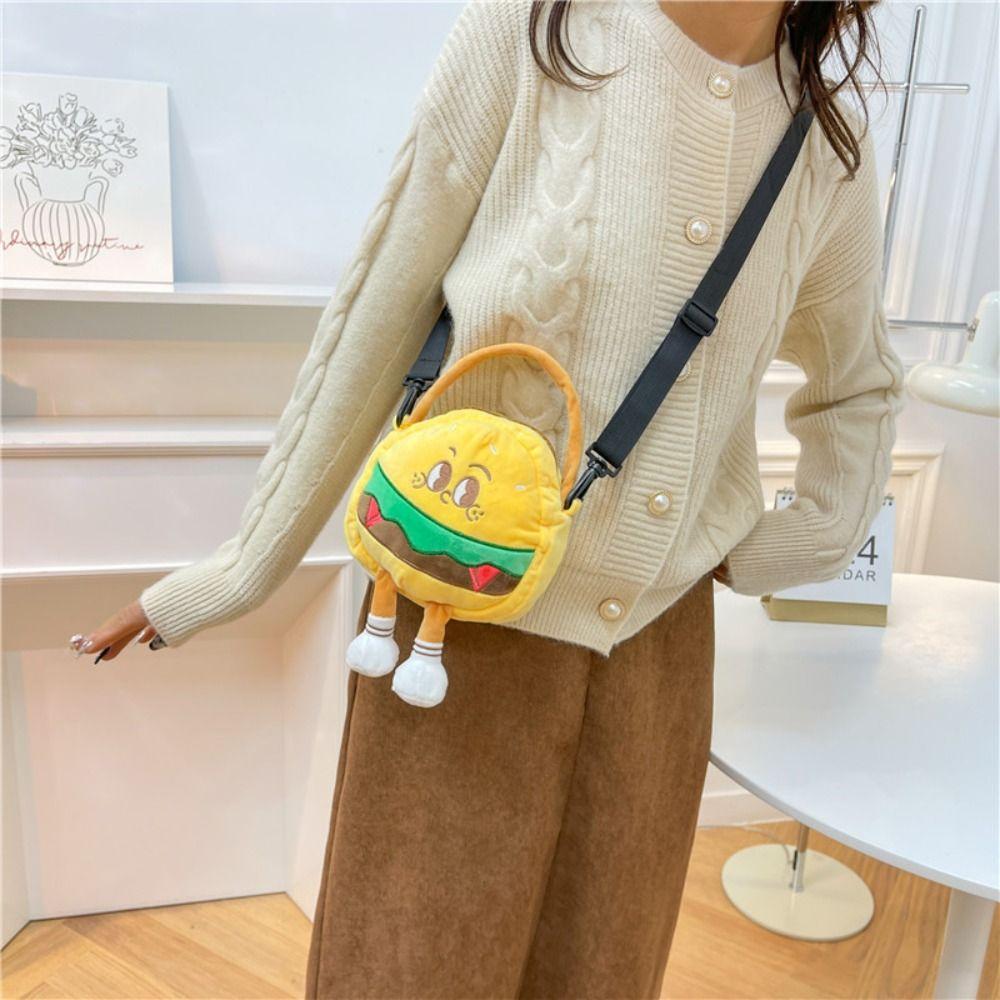 Doll Cartoon Hamburger Bag Fluffy Shoulder Bag Casual Plush French Fries Handbag Children