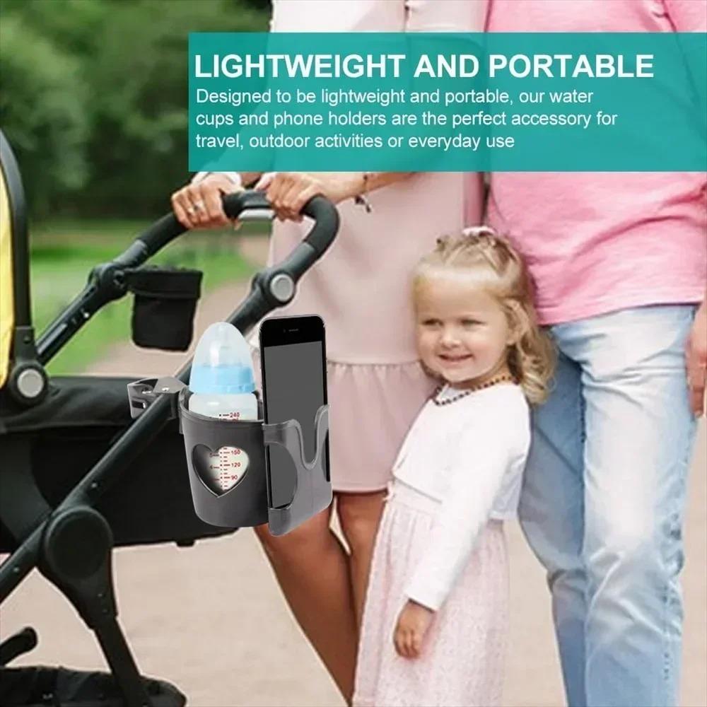 2-in-1 Baby Stroller Cup Holder Phone Holder Multifunctional Universal Infant Bottle Holder Stroller Accessories Cup Holder