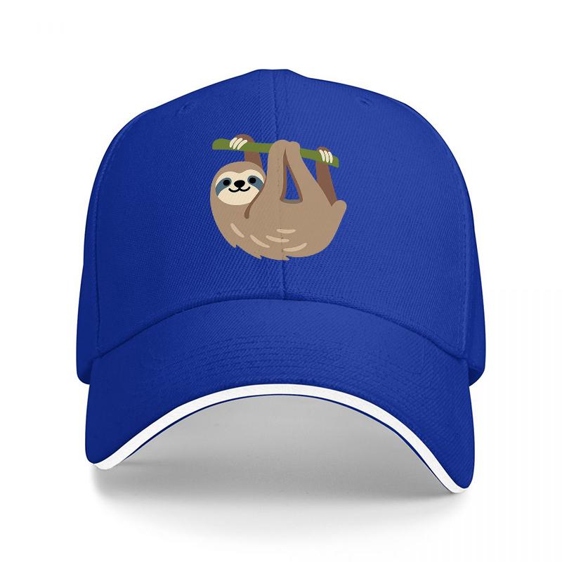 Sloth Hanging On Branch Baseball Cap Black With White Trim Cute Animal Design Unisex Adjustable Hat For Unisex And Women