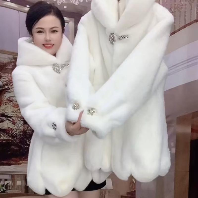 Neuer Nerzimitatmantel für Damen mit Kapuze, Jacke aus Nerzimitatfleece, Imitatfell, locker, große Größe, Winter