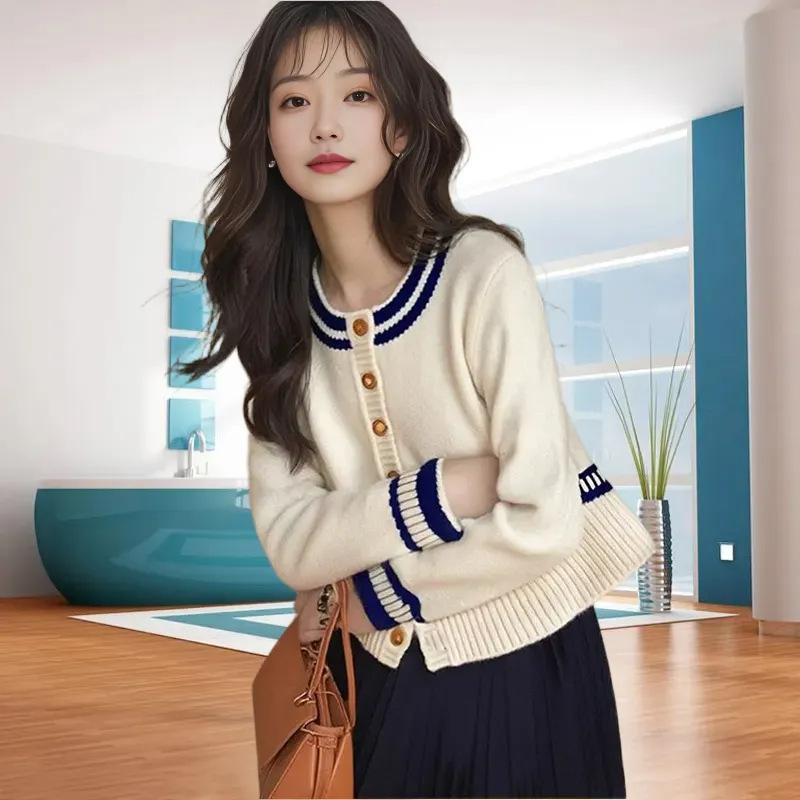 Temperament small word knitted cardigan jacket women's new waist autumn sweater outer top