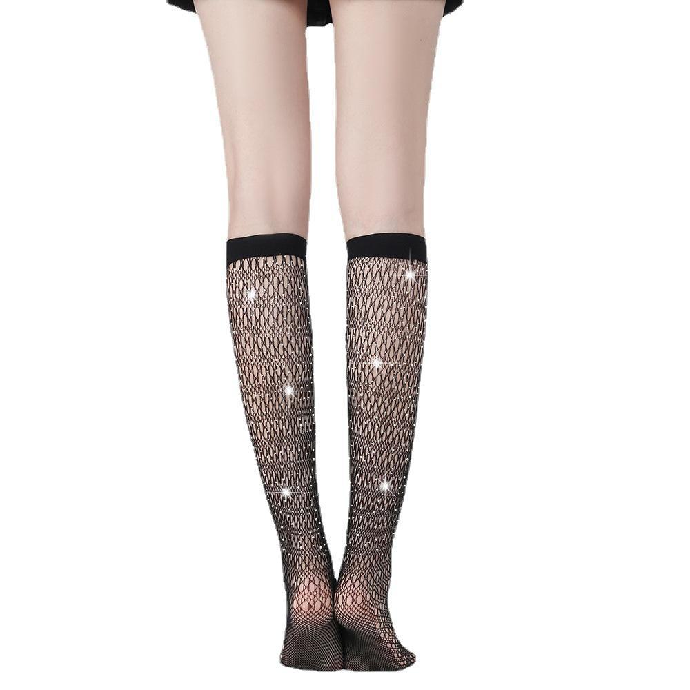 Sparkling White Diamond Mid-Calf Women's Socks - Solid Color, European & American Style (TZ5018)