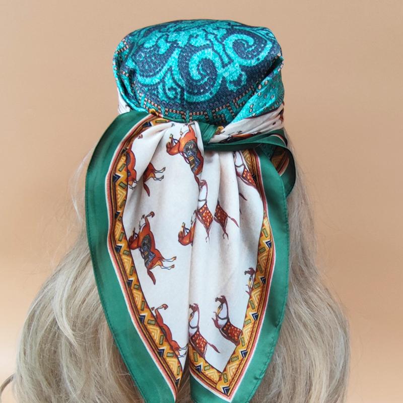 The Four Seasons Luxury Style Headscarf 70X70CM Scarves New  Women Beach Sunscreen Square Kerchief Popular Design Silk Hijab