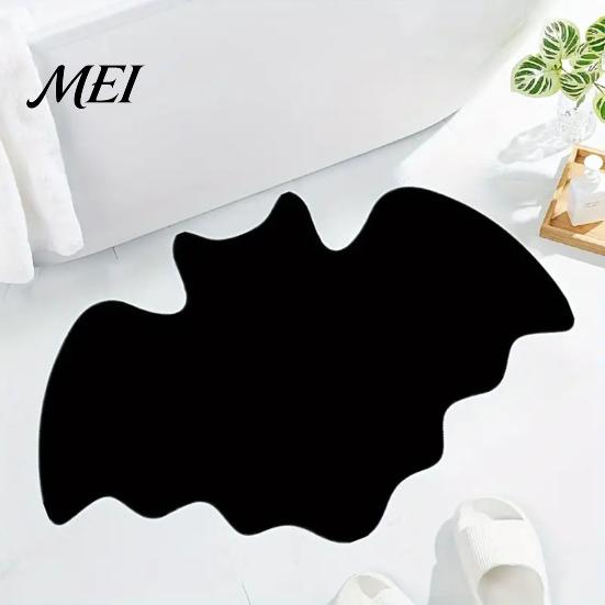 Easy To Clean Area Rug Spider Web Bath Mat, Halloween Gothic Bathroom Rug, Non-slip Washable Laundry Room Black Bat for Home Entrance Bedroom