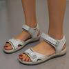 2024 Summer Women's Casual Flat Fish Mouth Sandals with Hollow Design and Magic Sticker Closure.
