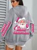 Merry Christmas Pink Santa Printed Sweater Women'S Pocket Hooded Sweater Autumn Winter Hoodie