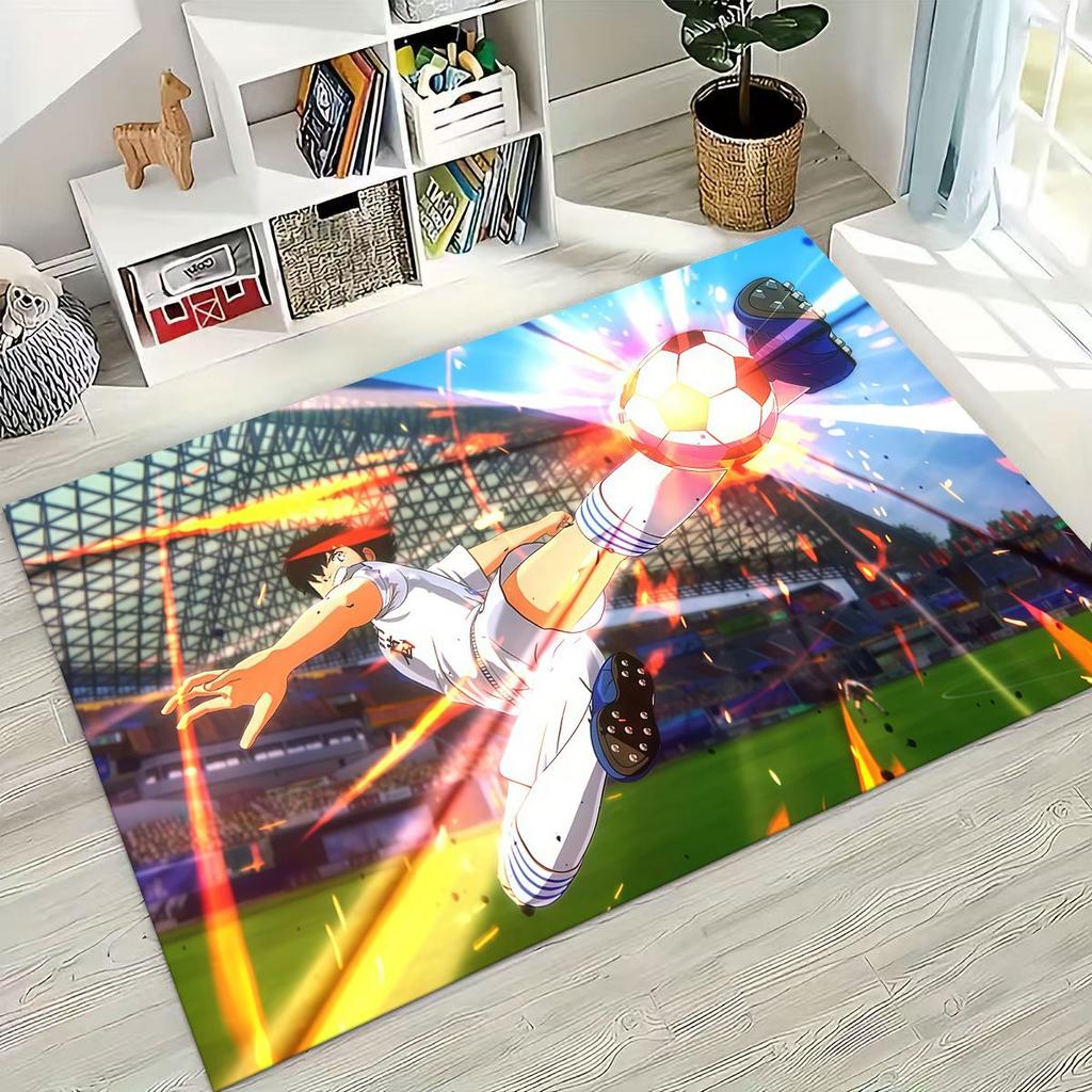 Captain Ozora Tsubasa Cartoon Football Rug for Bedroom Living Room Sofa Home Doormat Decor, Large Kids Play Non-slip Floor Mat