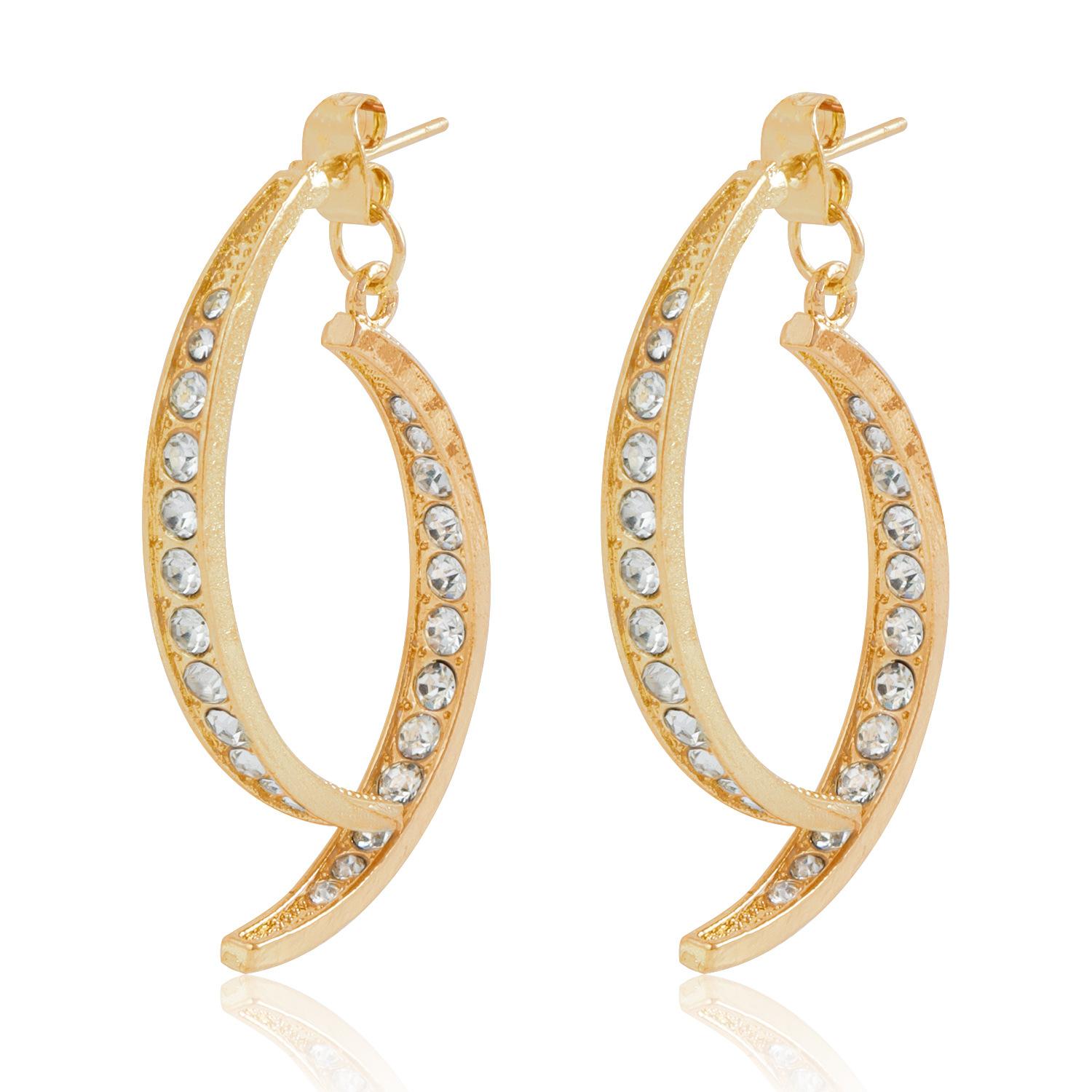 Korean design front and rear two cross earrings, new texture diamond-encrusted geometric earrings