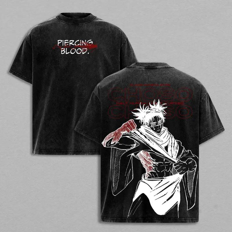 Choso Jujutsu Kaisen Anime Printed T-shir Gothic Y2k Washed Oversized T Shirt Men Unisex Clothing Short Sleeve Cotton Tees Tops