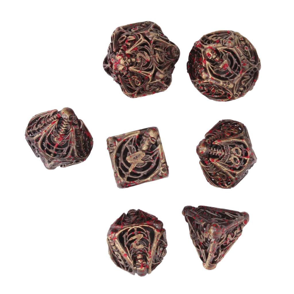 7pcs Bloodstain Dice Multi Faceted Blood Bronze Color Skeleton Dice Set for Halloween