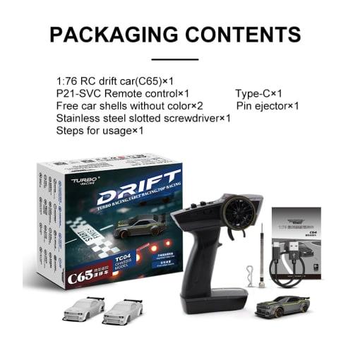 Turbo Racing C65 1:76 Drift Car, Turbo Racing 1/76 Scale Mini RC Car, 30 Minutes of Continuous Drifting, 2.4GHz Radio Controlled Toy Car with Proporti