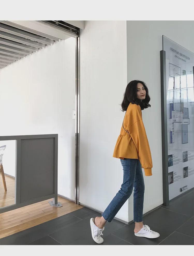 2023 Autumn Korean Women's Loose Casual Long-Sleeve Solid Color T-Shirt Sweater Trend
