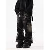 American retro corrugated multi-pocket strap jeans niche design heavy industry loose straight tooling trousers