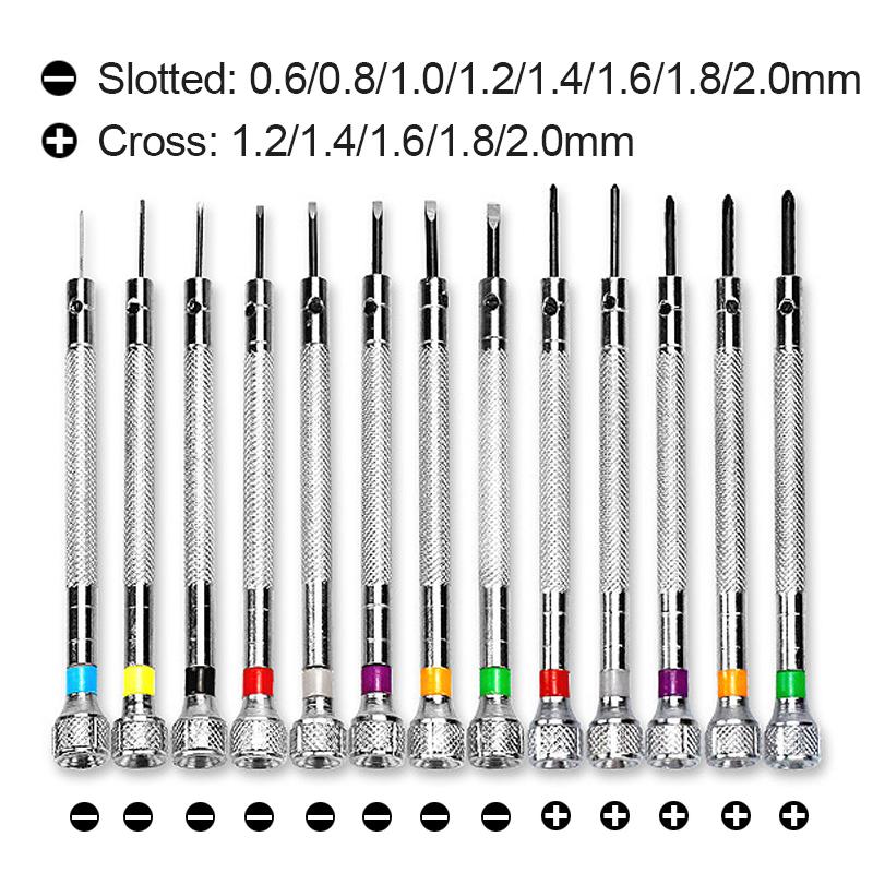 13PCS Watch Repair Screwdriver Kit 0.6mm-2.0mm Steel Slotted/Cross Screwdriver Set Professional Watchmaker Repair Tool Accessory