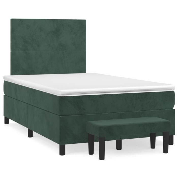 3137716 vidaXL Lit à sommier tapissier et matelas Vert foncé 120x200cm Velours