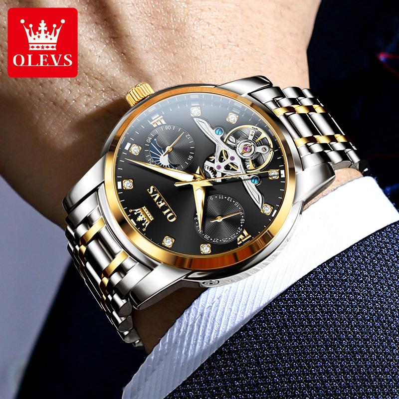 

Многофункциональные мужские часы с турбийоном, брендовые механические часы OLEVS, трендовые мужские часы, бизнес-модель, светящиеся в темноте