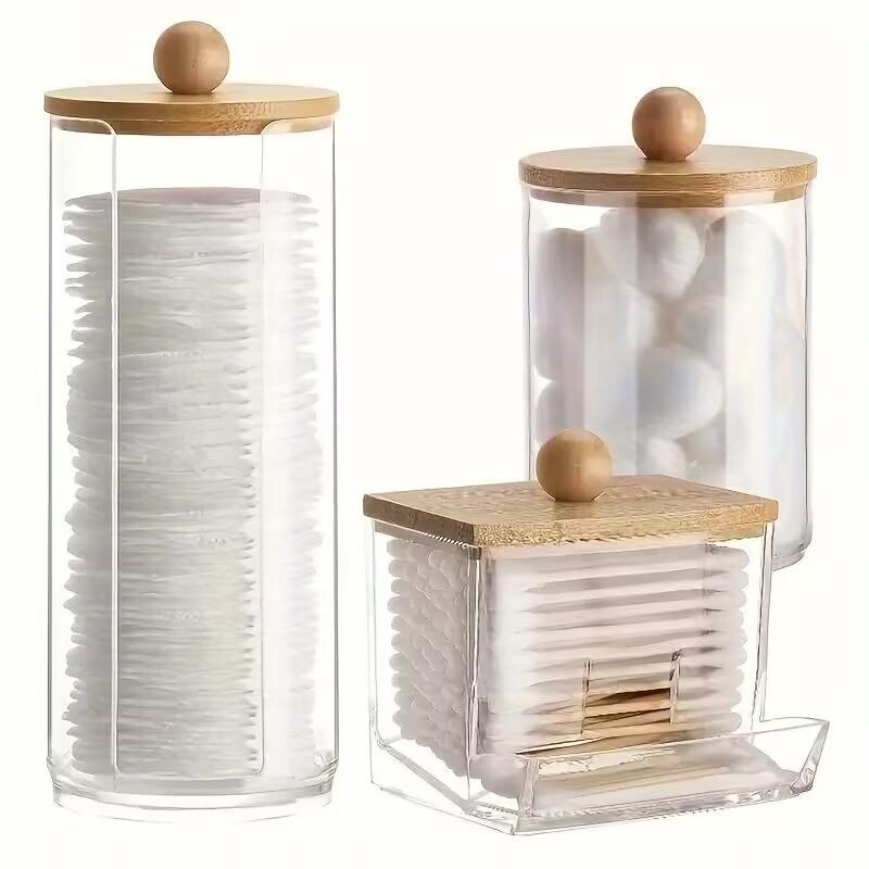 3 Pcs Qtip Holder Dispensers Storage Box Bathroom Organizers Containers for Cotton Ball/Cotton Swab/Cotton Round Pads