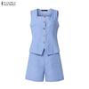 Women Sleeveless Vest Tops and Shorts Summer Two Piece Suit Sets