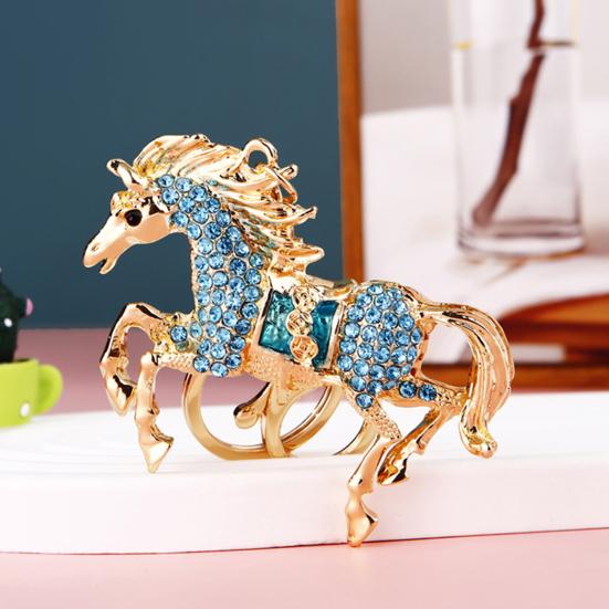 Wealth Horse Car Keyring Rhinestones-Encrusted 3D Zodiac Horse Design Key Chain Metal Charm Bags Keyring